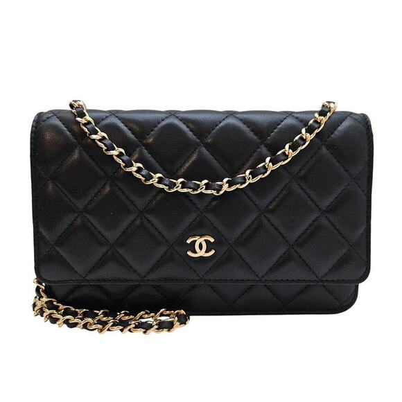 CHANEL Handbags - SOLD Chanel Lambskin Quilted Wallet on Chain WOC Black Gold Hardware